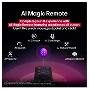 LG تلفزيون LG OLED evo AI C5 مقاس 65 بوصة بدقة 4K 144Hz ومدعوم بجهاز التحكم AI Magic remote وواجهة webOS25 طراز عام 2025 , جهاز التحكم LG AI Magic Remote مع تمييز زر AI. وحوله توجد الوظائف المختلفة التي يمكن للمستخدم الوصول إليها من الزر. AI Voice ID، وAI Search، وAI Chatbot، وAI Concierge، وAI Picture Wizard، وAI Sound W, OLED65C56LA, thumbnail 11