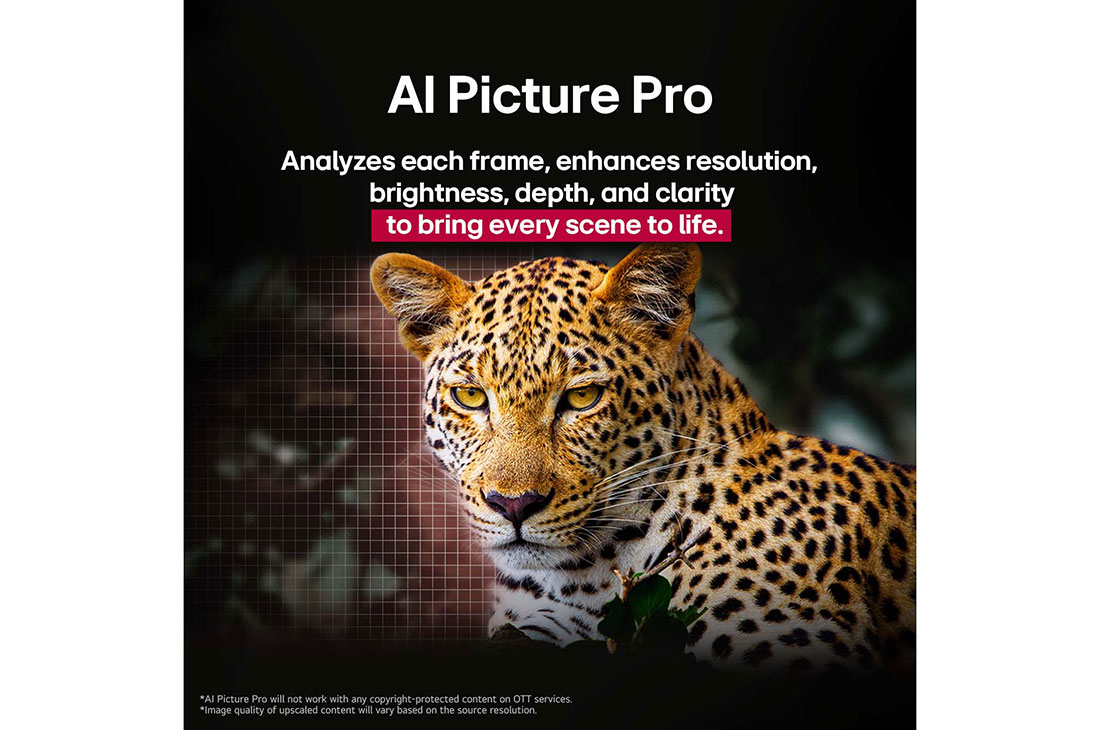 LG تلفزيون LG OLED evo AI C5 مقاس 55 بوصة بدقة 4K 144Hz ومدعوم بجهاز التحكم AI Magic remote وواجهة webOS25 طراز عام 2025 , نمر في الغابة بألوان وتفاصيل نابضة بالحياة. تظهر خلف النمر شبكة وضوء متوهج، مما يشير إلى كيفية قيام LG AI Picture Pro بإجراء تحسينات بصرية مذهلة على دقة المشهد وسطوعه وعمقه ووضوحه., OLED55C56LA, thumbnail 9