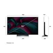 LG تلفزيون LG OLED evo AI C5 مقاس 55 بوصة بدقة 4K 144Hz ومدعوم بجهاز التحكم AI Magic remote وواجهة webOS25 طراز عام 2025 , صورة أمامية وجانبية لتلفزيون LG OLED evo AI C5 4K Smart TV يوضح أبعاد الطول والعرض والارتفاع والعمق., OLED55C56LA, thumbnail 4