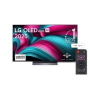 LG تلفزيون LG OLED evo AI C5 مقاس 55 بوصة بدقة 4K 144Hz ومدعوم بجهاز التحكم AI Magic remote وواجهة webOS25 طراز عام 2025 , صورة أمامية لتلفزيون LG OLED evo AI C5 4K Smart TV. يظهر شعار OLED رقم 1 على مستوى العالم لمدة 12 عامًا وشعار LG OLED evo AI 2025 على الشاشة., OLED55C56LA, thumbnail 1