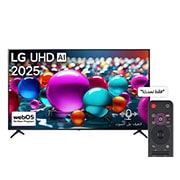 LG 75 تلفزيون LG UHD AI UA75 4K Smart TV 2025 الذكي مقاس بوصة, صورة أمامية لتلفزيون UHD UA75 TV، وشعار LG UHD Al في الزاوية العلوية. يصور تلفزيون LG UHD TV أنسجة الطلاء الملونة التي تجتمع معًا., 75UA85006LA, thumbnail 1