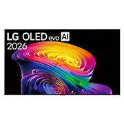 LG تلفزيون LG OLED evo AI C6 4K Smart TV 2026 مقاس55 بوصة, الواجهة الأمامية لطراز LG OLED evo AI C6 الصادر عام 2026، تعرض صورة لأشكال متعددة الطبقات ومتعددة الألوان، تتميز بتقنية Perfect Black وPerfect Color، كما تعرض عبارة "تلفزيون OLED TV رقم 1 في العالم لم, OLED55C66LA, thumbnail 1
