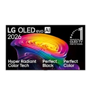LG تلفزيون LG OLED evo AI C6 4K Smart TV 2026 مقاس77 بوصة, الواجهة الأمامية لطراز LG OLED evo AI C6 الصادر عام 2026، تعرض صورة لأشكال متعددة الطبقات ومتعددة الألوان، تتميز بتقنية Hyper Radiant Color Tech، وPerfect Black & Perfect Color، كما تعرض عبارة "تلفزيو, OLED77C66LA, thumbnail 2
