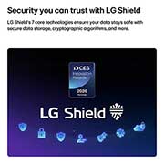 LG تلفزيون LG NANO 4K UHD AI NU84 Smart TV 2026 الذكي مقاس 75بوصة, يظهر LG Shield على شاشة LG QNED evo AI QNED85، مع شعار LG Shield في المنتصف، وأيقونات الأمان أدناه، وشارة 2026 CES Innovation Awards Honoree أعلاه، والتي تمثل حماية البيانات والنظام., 75NU840B6LA, thumbnail 8