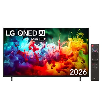 الواجهة الأمامية لجهاز LG QNED AI QNED70 Mini LED، الذي تم طرحه في عام 2026، تملأ الشاشة بلمسات حية وسلسة من الحركة متعددة الألوان، حيث تتوزع الألوان الدقيقة بطبقات ناعمة عبر الشاشة.1