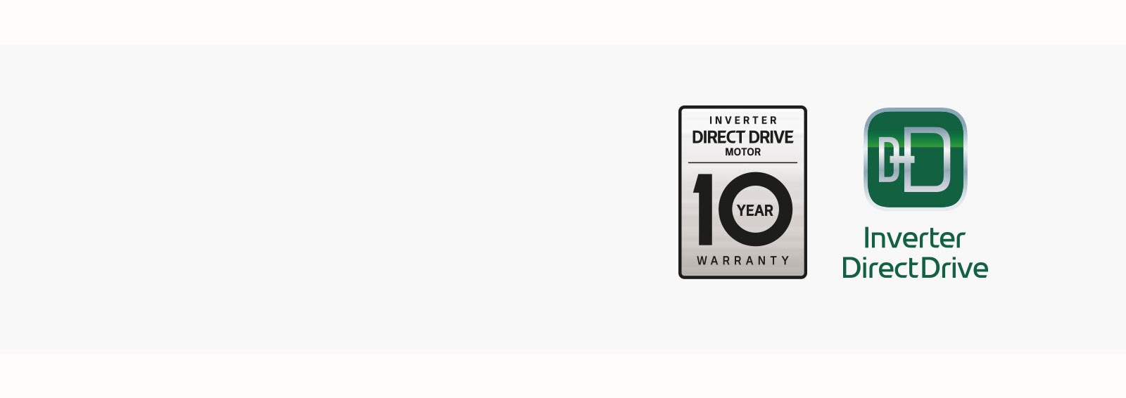 صورة تبين شعار Inverter Direct Drive، إلى جانب شعار الضمان لمدة 10 سنوات.
