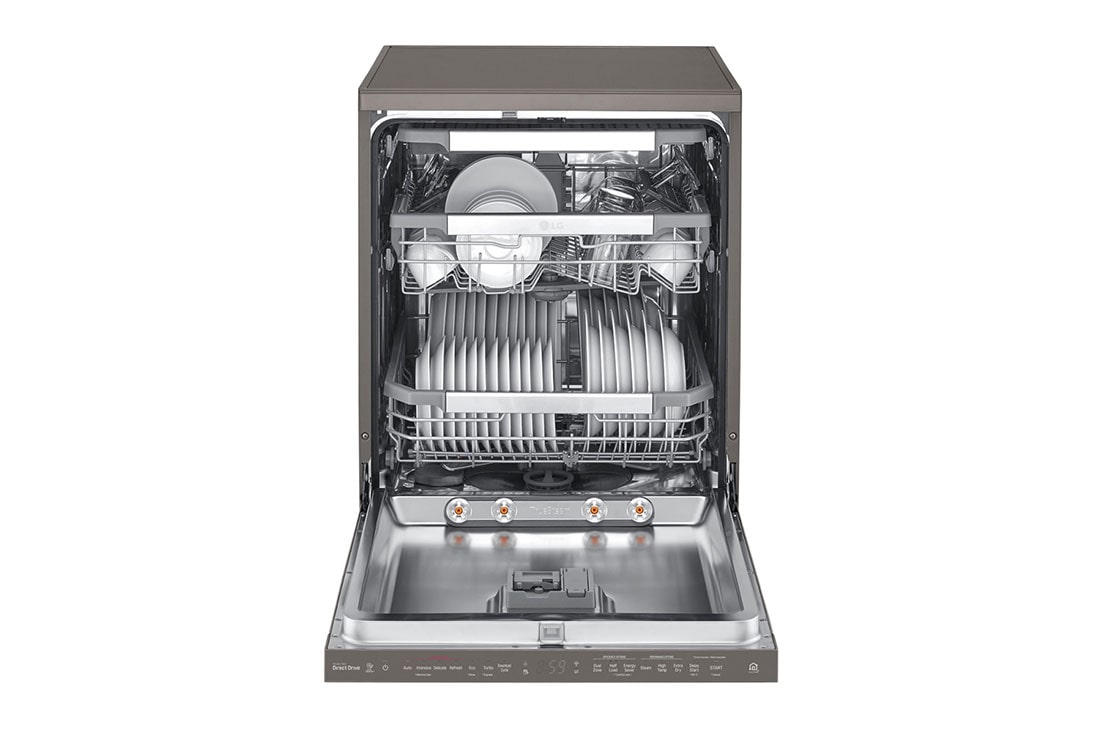 LG غسالة صحون إل جي بالبخار ™QuadWash ،إعداد المكان14، تقنية EasyRack™ Plus ، محرك الدفع المباشر، تقنية ThinQ, لون أسود ستانلستيل, DFB325HD, thumbnail 3