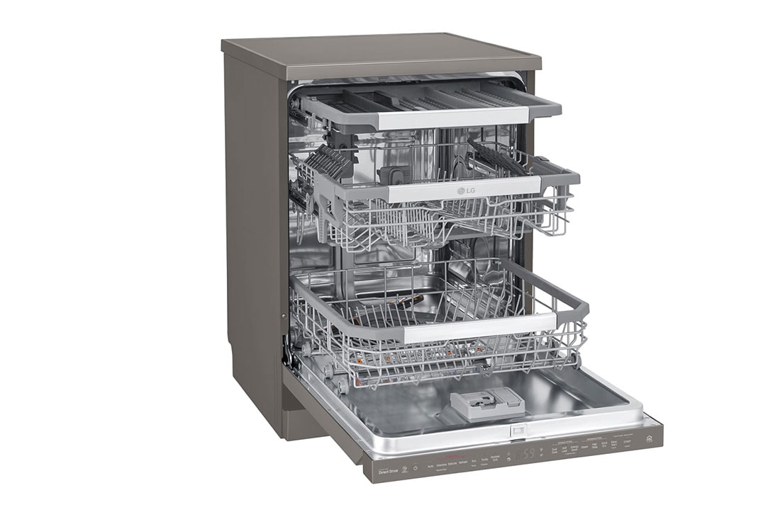 LG غسالة صحون إل جي بالبخار ™QuadWash ،إعداد المكان14، تقنية EasyRack™ Plus ، محرك الدفع المباشر، تقنية ThinQ, لون أسود ستانلستيل, DFB325HD, thumbnail 4