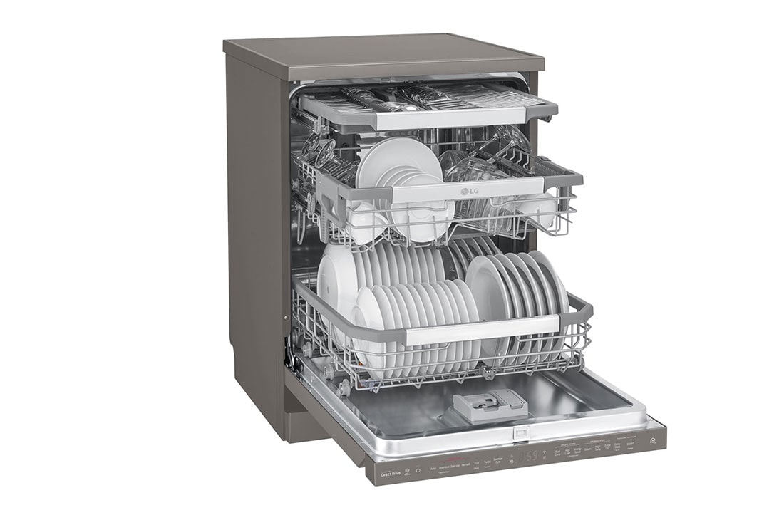 LG غسالة صحون إل جي بالبخار ™QuadWash ،إعداد المكان14، تقنية EasyRack™ Plus ، محرك الدفع المباشر، تقنية ThinQ, لون أسود ستانلستيل, DFB325HD, thumbnail 5