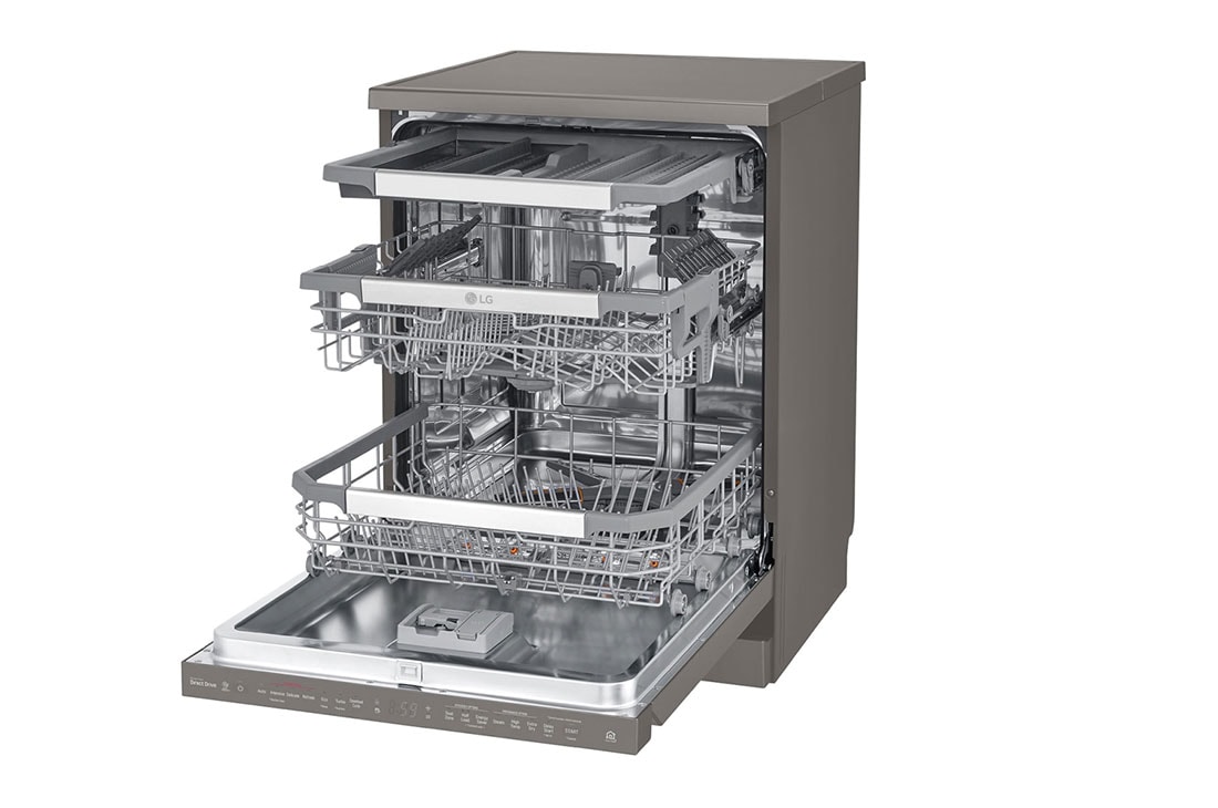 LG غسالة صحون إل جي بالبخار ™QuadWash ،إعداد المكان14، تقنية EasyRack™ Plus ، محرك الدفع المباشر، تقنية ThinQ, لون أسود ستانلستيل, DFB325HD, thumbnail 7
