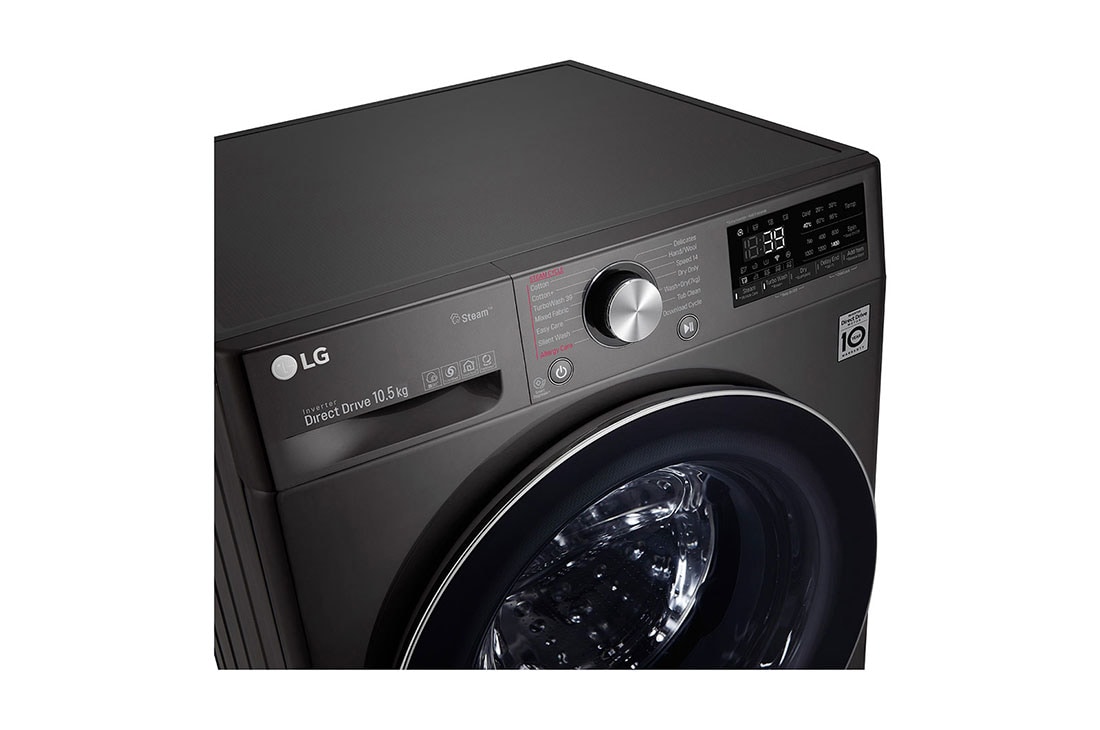 LG غسالة تحميل أمامي بسعة 10.5 كغ ومحرك الدفع المباشر بالذكاء الاصطناعي، بخار، لون أسود, WV9142BRP, thumbnail 3
