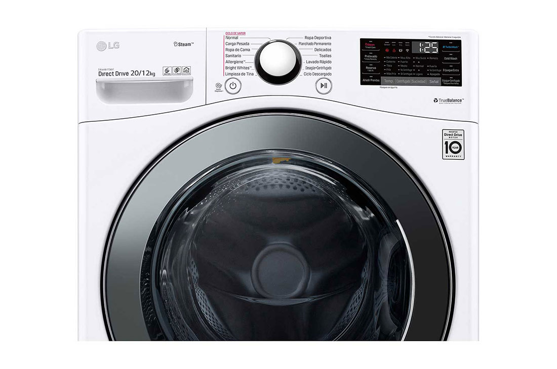 LG غسالة ونشافة بسعة 12/20 كغ وتقنية محرك الدفع المباشر والبخار لون أبيض, WDV2102WRV, thumbnail 6