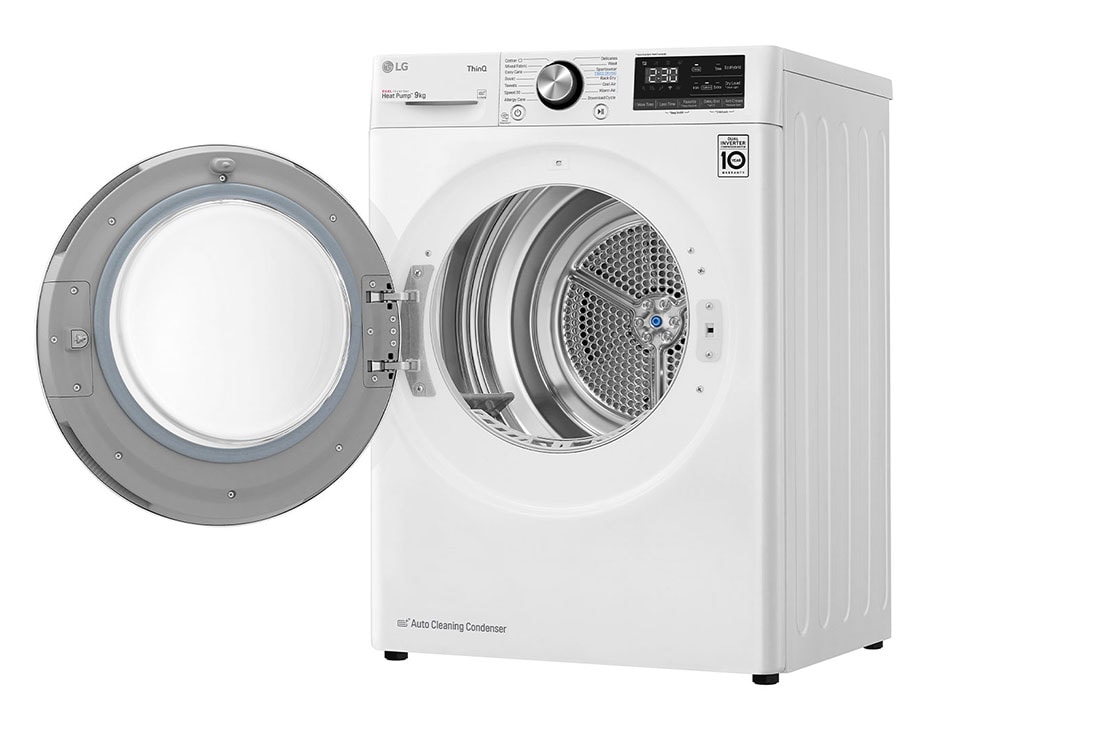 LG نشافة  توفير الطاقة بالمضخة الحرارية 9كغم لون أبيض, الجهة اليمنى مفتوحة, RH1077WVK, thumbnail 12