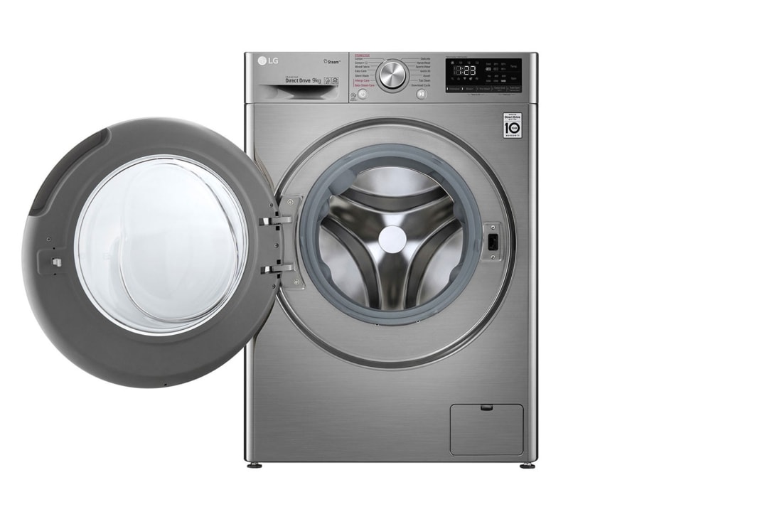 LG غسالة تحميل أمامي بسعة 9 كغ ومحرك الدفع المباشر بالذكاء الاصطناعي، بخار، لون فضي, F4V5VYP2T, F4V5VYP2T, thumbnail 2