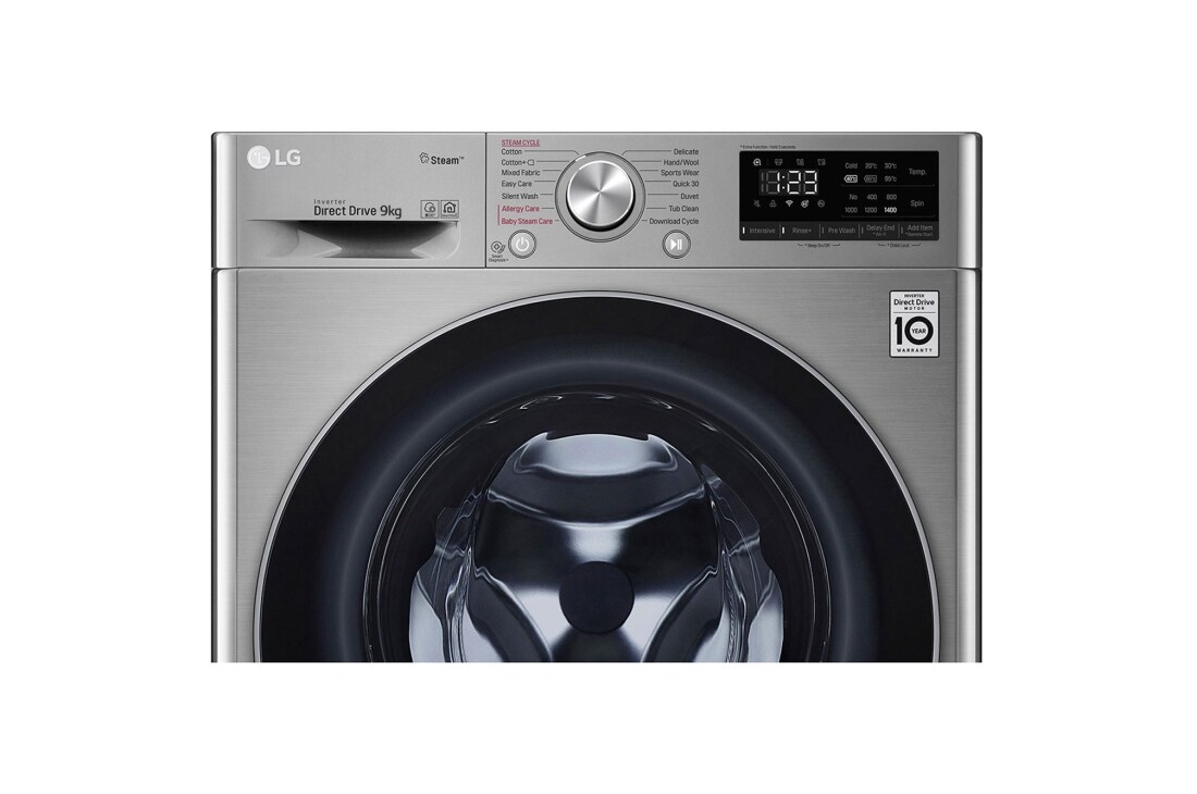 LG غسالة تحميل أمامي بسعة 9 كغ ومحرك الدفع المباشر بالذكاء الاصطناعي، بخار، لون فضي, F4V5VYP2T, F4V5VYP2T, thumbnail 7