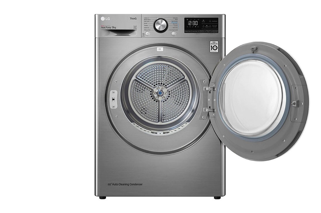 LG نشافة  توفير الطاقة بالمضخة الحرارية 9كغم لون فضي, الجهة الأمامية مفتوحة 2, RH1077SVK, thumbnail 3