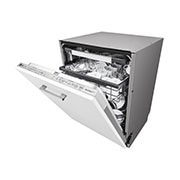 LG غسالة صحون إل جي ™QuadWash بتصميم مدمج إعداد المكان 14، تقنية EasyRack™ Plus، محرك الدفع المباشر، تقنية ThinQ, منظر أمامي من الجانب الأيمن لغسالة أطباق مع فتح الباب قليلاً., DBC425TS, thumbnail 10