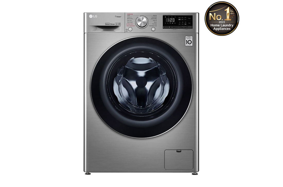 LG غسّالة تعبئة أمامية 8 كجم، سعة أكبر، تقنية AI DD، بخار،  سلفر , WV2149AVG, WV2149AVG