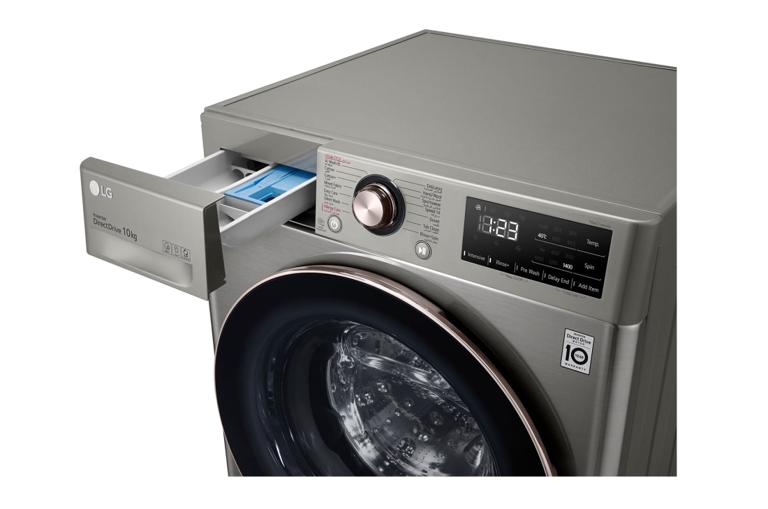 LG غسالة تعبئة أمامية بسعة 10 كغ , تقنية ,  ™Steam,لون سلفر, left drawer open, WR3210PRG, thumbnail 6