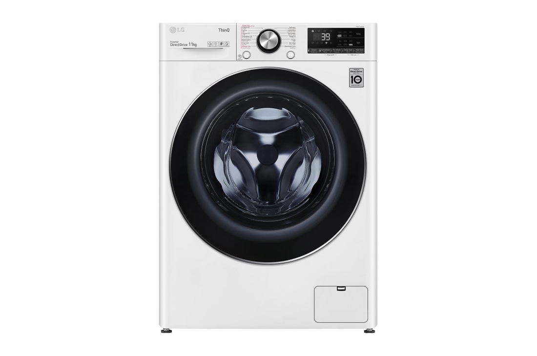 LG غسالة تعبئة أمامية بسعة 11 كغ , محرك الدفع المباشر بالذكاء الاصطناعي,  ThinQ,لون ابيض, front view, WR9011BWG