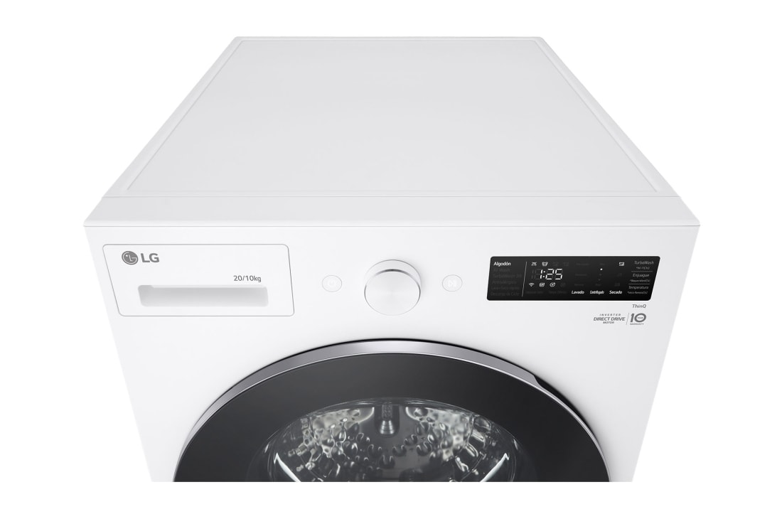 LG غسالة ونشافة ملابس بسعة 20/10 كغ ومحرك الدفع المباشر، خاصية التشخيص الذكي، لون أبيض لامع, Top pannel view, WDN2010WRP, thumbnail 8