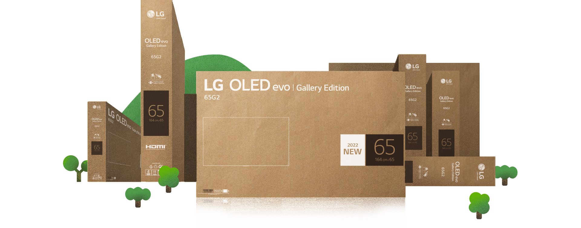رسم توضيحي لمدينة مليئة بالطبيعة تم إنشاؤها باستخدام عبوات OLED من إل جي الصديقة للبيئة