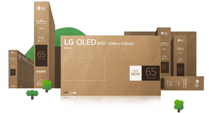 رسم توضيحي لمدينة مليئة بالطبيعة تم إنشاؤها باستخدام عبوات OLED من إل جي الصديقة للبيئة