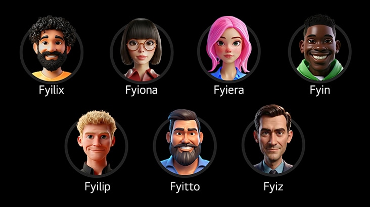 7 different RAiDiO FYI's AI DJ photos are shown with their names