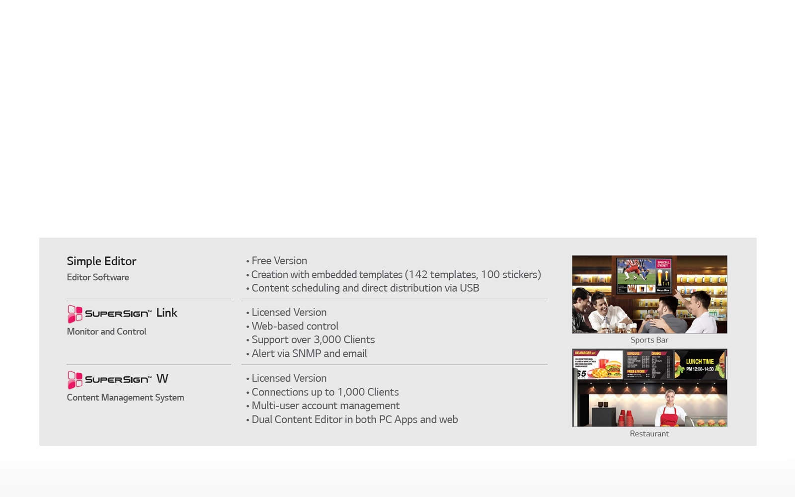 Compatible LG SW for Smart TV Signage<br>1
