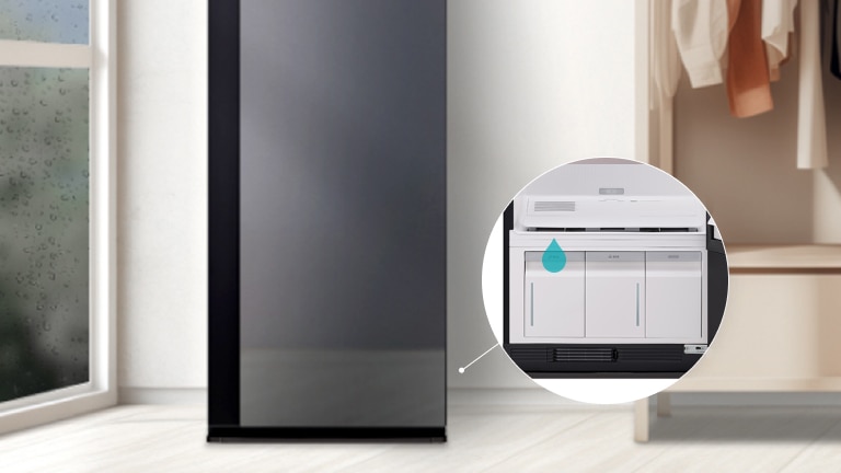 LG Styler collecting up to 10 litres of moisture from the room without opening the door.