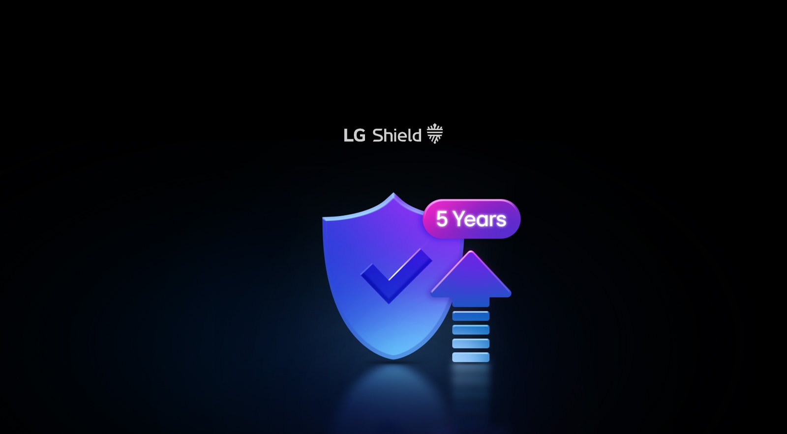 Shield with a checkmark beside an arrow pointing up to showcase continuous upgrades for protection.