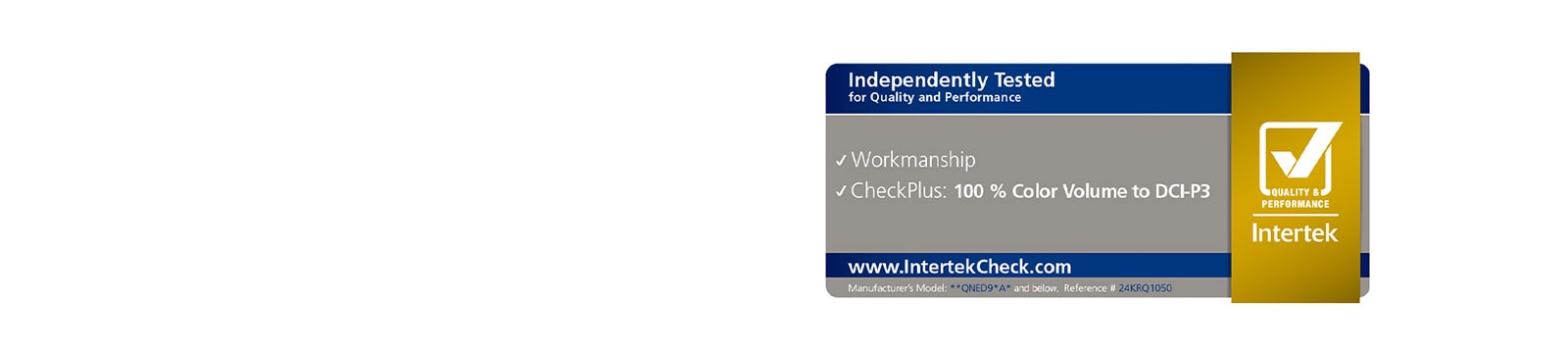 Intertek certification showing how the LG QNED TV was independently tested for 100% Color Volume to DCI-P3.