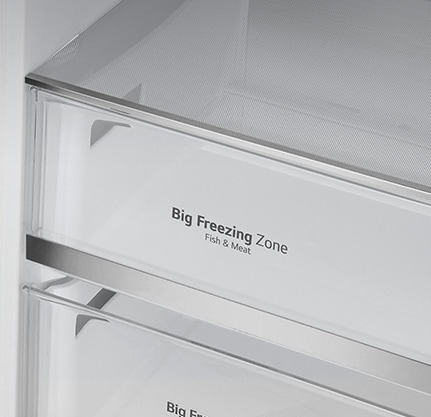 The metallic decorations inside the fridge on the drawers are highlighted and labeled "Metallic Decoration" on the photo.