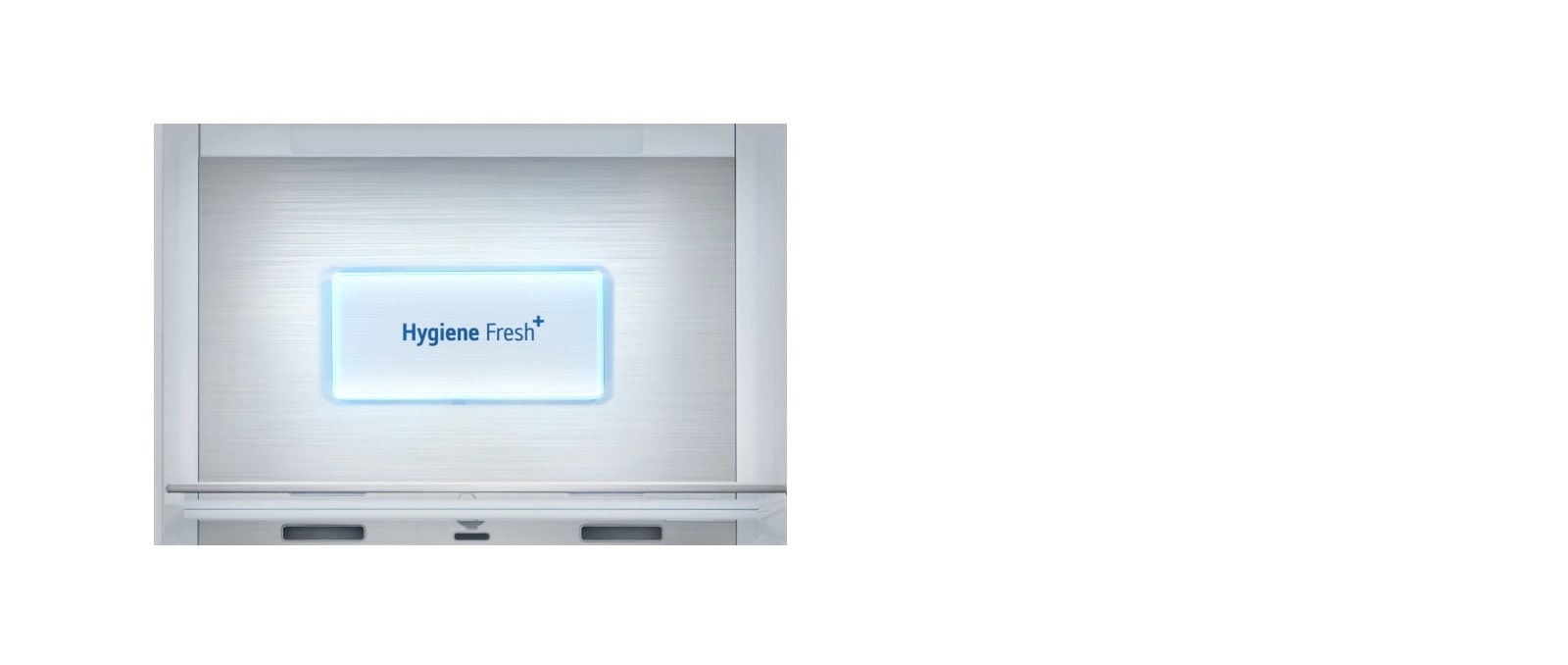 A video starts with a close up view of the "Hygiene Fresh+" panel on the refrigerator. Various bacteria fly around and then everything is sucked into the "Hygiene Fresh+" panel and a light shines across the panel.