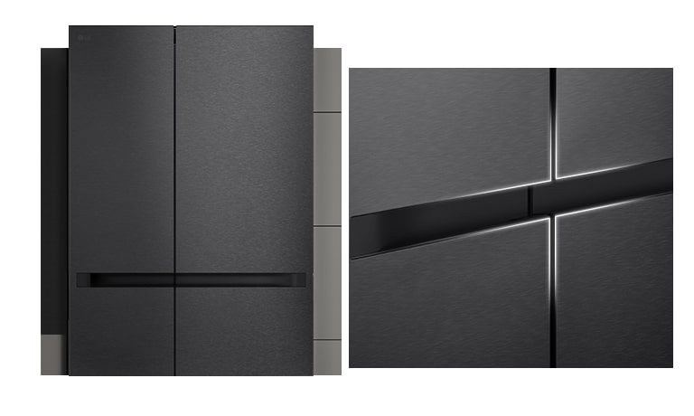 The refrigerator with a black and luxurious kitchen interior was installed in the kitchen to express the total product design.