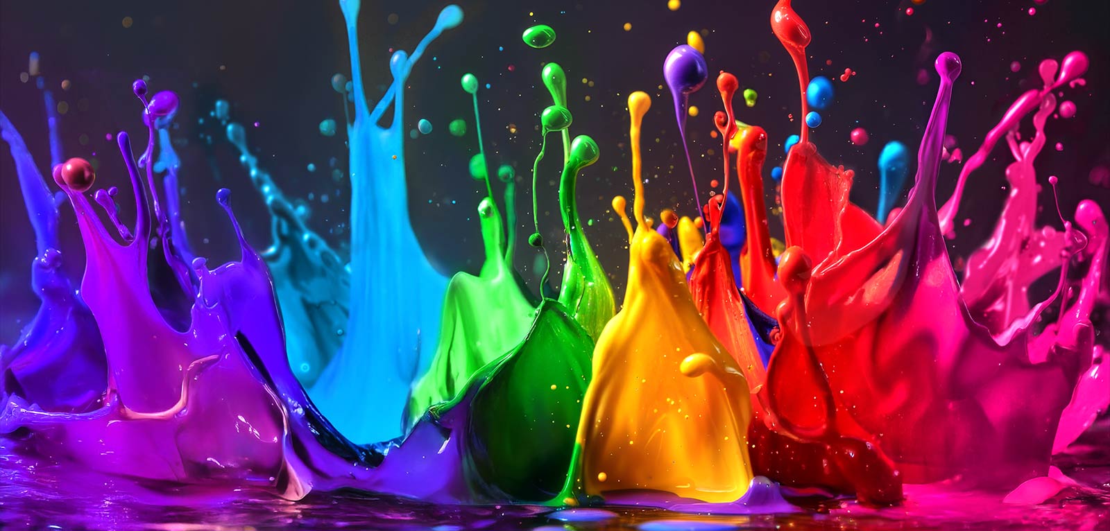 Splashes of paint burst from the floor up in diverse colors.