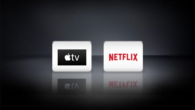 The Netflix logo, the Apple TV logo are arranged horizontally in the black background.