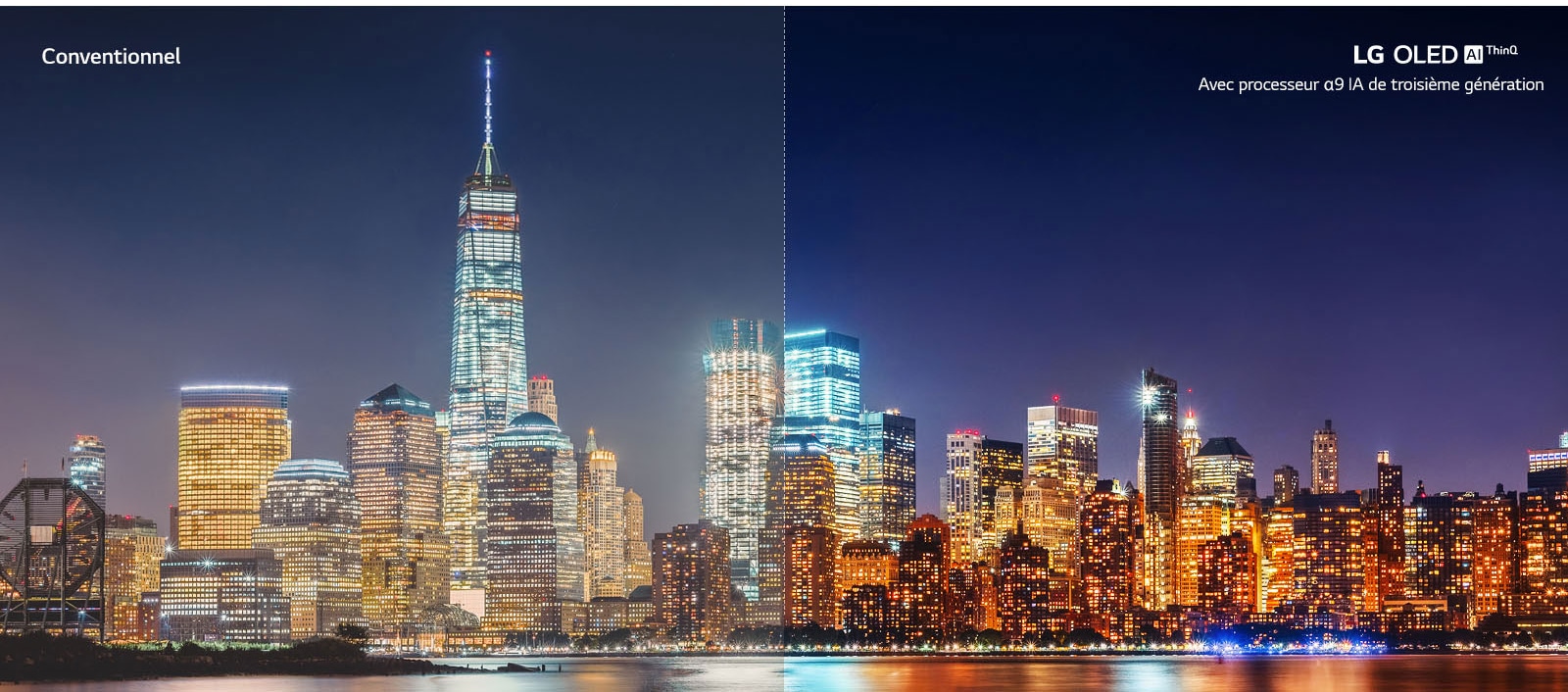 Slider comparison of picture quality of a nighttime cityscape