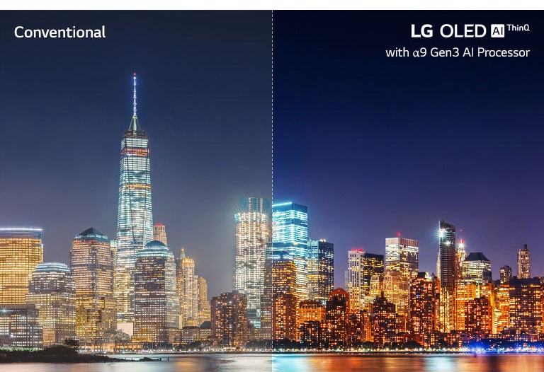 Slider comparison of picture quality of a nighttime cityscape