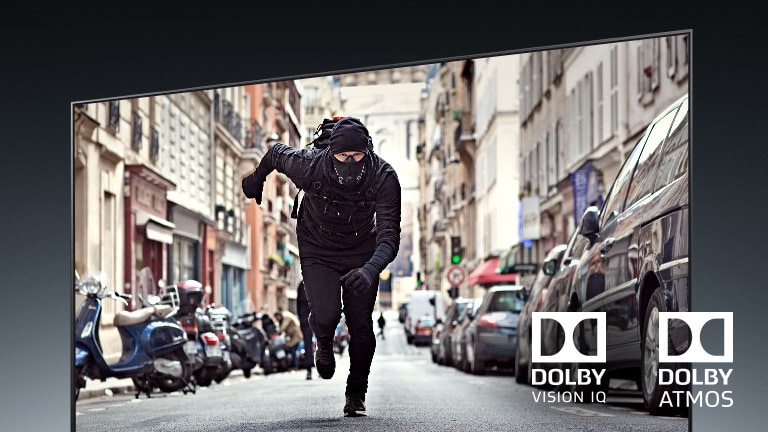 TV screen showing a thief running in an action movie