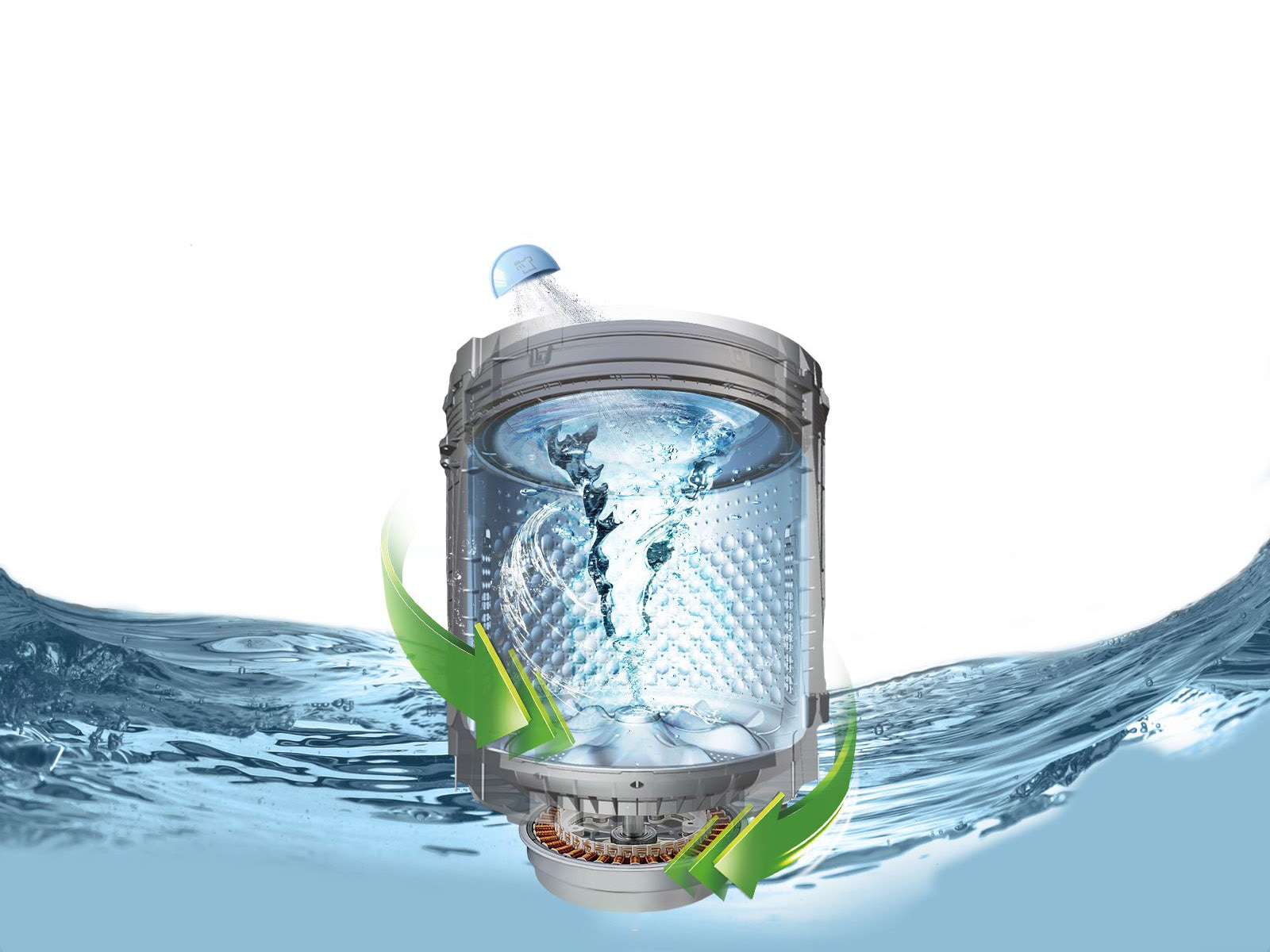 It is spraying water in four directions using a 3D multi-nozzle.