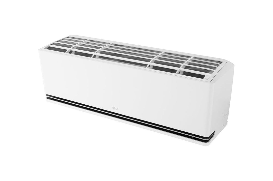 LG DUALCOOL AI 1.5 Ton Split Air Conditioner with Dual Inverter, Dual Vane, Soft Air , Ionizer , and Energy Saving&nbsp;, Angled top-front view of LG ai air conditioner with its top panel and grille visible, AIR-19T4W, thumbnail 13
