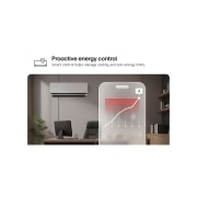 LG DUALCOOL AI 1.5 Ton Split Air Conditioner with Dual Inverter, Dual Vane, Soft Air , Ionizer , and Energy Saving&nbsp;, LG air conditioner with Proactive Energy Control feature. A smartphone shows an energy graph with a red alert, managing cooling and limits. Text: 'Proactive energy control. Smart control helps manage , AIR-19T4W, thumbnail 5