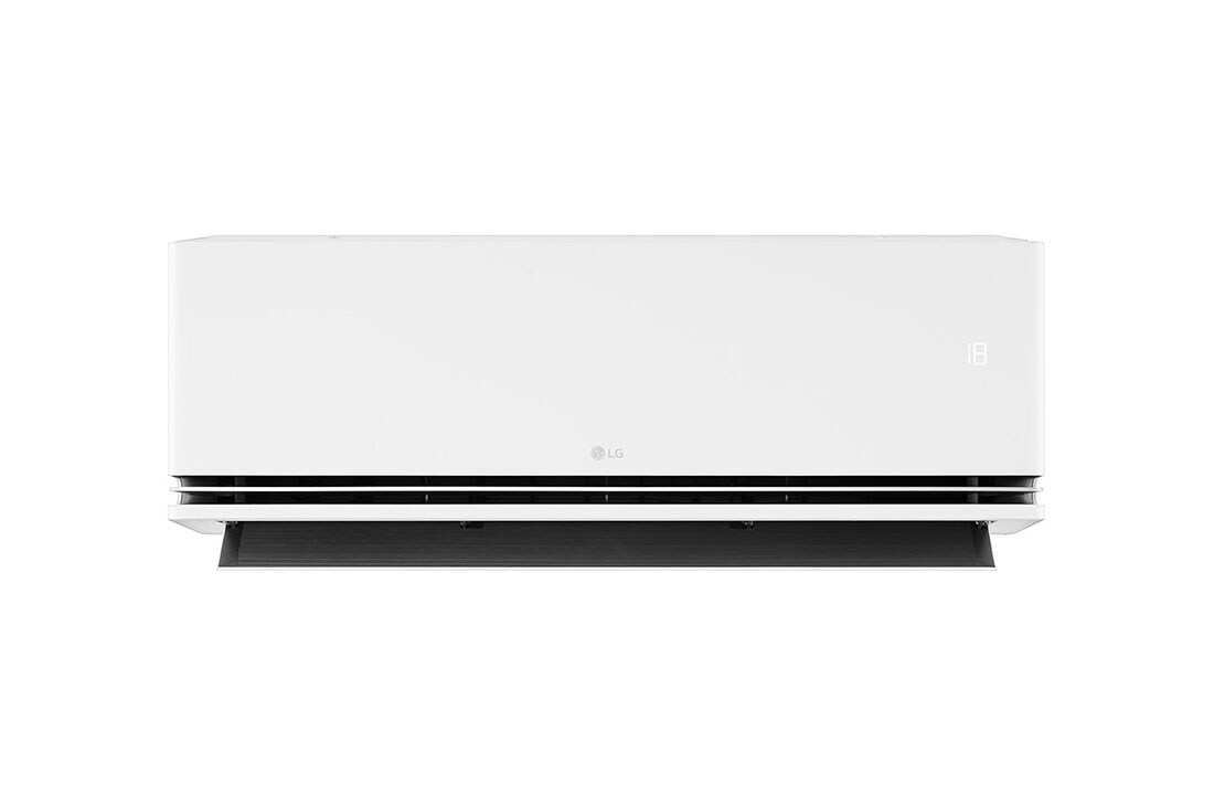 LG DUALCOOL AI 2 Ton Split Air Conditioner with Dual Inverter, Dual Vane, Soft Air , Ionizer , and Energy Saving&nbsp;, Front view of an LG air conditioner with the lower vane open, AIR-26T4W, thumbnail 2