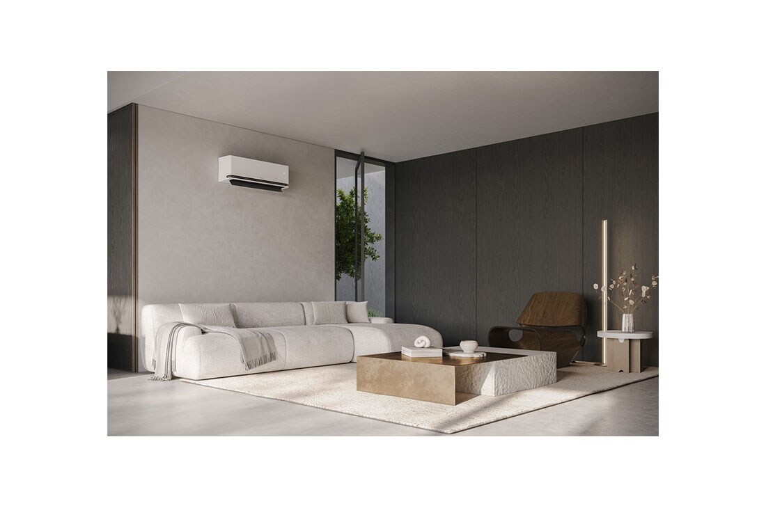 LG DUALCOOL AI 2 Ton Split Air Conditioner with Dual Inverter, Dual Vane, Soft Air , Ionizer , and Energy Saving&nbsp;, Modern living room with LG air conditioner on the wall, AIR-26T4W, thumbnail 8