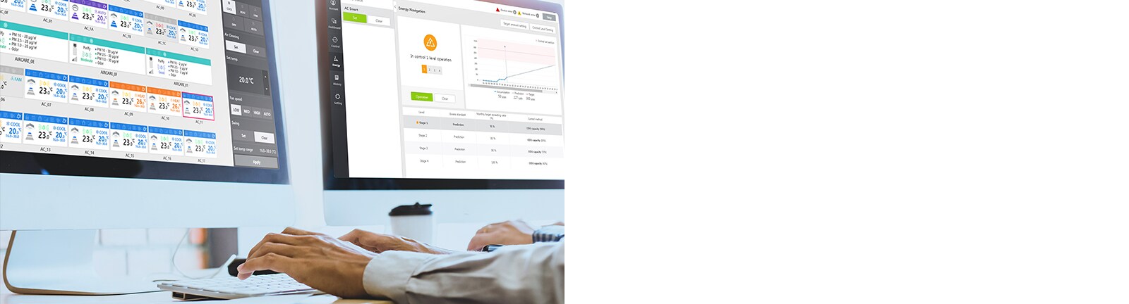 An Image of someone using dual monitors for efficient energy management.