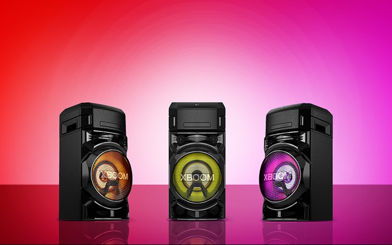 A video preview showing the different lighting of three LG XBOOMs.