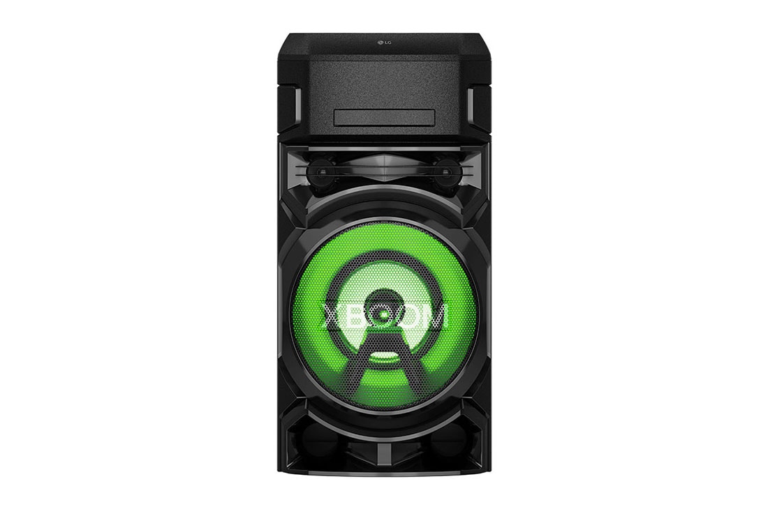 LG XBOOM ON5, DJ Audio System with Super Bass Boost, Party Strobe & DJ App, front view with green lighting, ON5, thumbnail 3