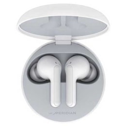 A top view of a cradle opened up and two earbuds inside it with UV lighting on2