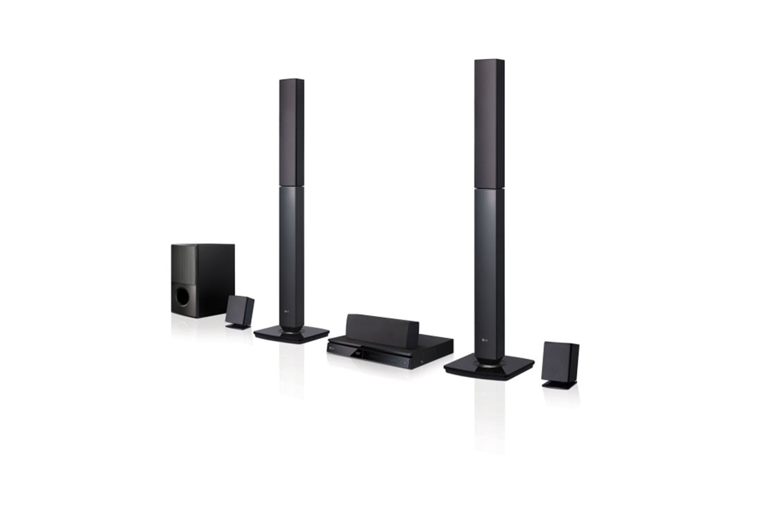LG Powerful Sound 1,000W, 5.1CH Surround system. FM Radio, Bluetooth Music Streaming, Front view, LHD647